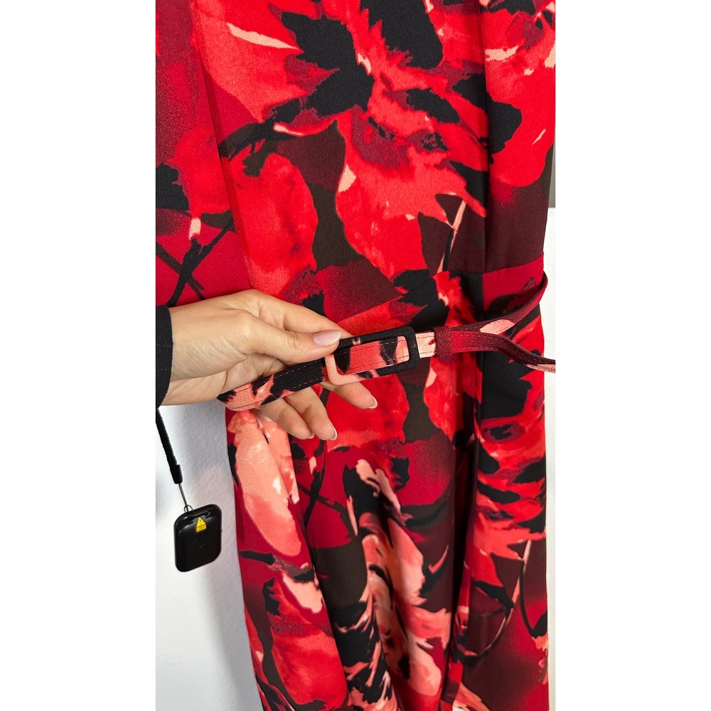 EVA MENDES NY&C Red Floral Belted Fit & Flare Dress Size 10 - Picture 7 of 10